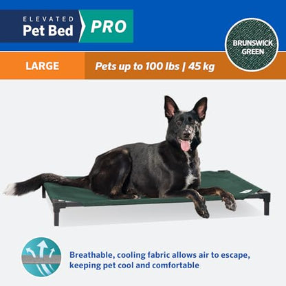 Coolaroo Pro Elevated Dog Bed - Low-Profile Access, Moisture-Resistant Cover, Breathable Fabric & Tool-Free Setup, Brunswick Green, Large - color: Brunswick Green, size: Large