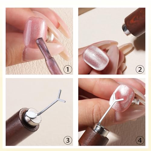 Fcozpjk Cat Eye Magnet for Nails, 6PCS Cat Eye Gel Nail Polish Magnet Tools 3 in 1 Strong Suction Magnetic Pen with Y Shape Clippers Heart Magnet Flower French Tip Design Manicure Salon Supplies - color: A