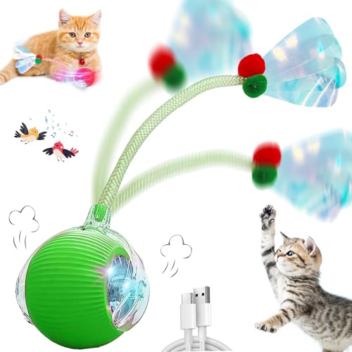 Speedy 2.0 Tail Interactive Cat Toys for Indoor Cats, Automatic Cat Toy with Elastic Mesh Tail, Electric Rolling Ball on Carpet, Chirping and Motion Activate Cat - color: Green