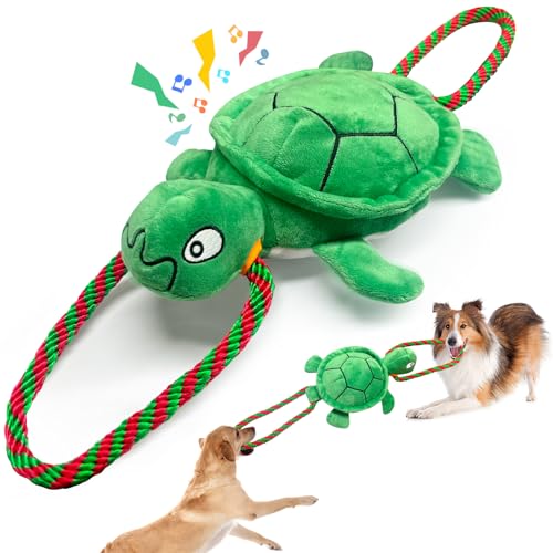 Large Turtle Dog Toys: Squeaky Dog Toys for Aggressive Chewers - Interactive Rope Tug of War Dog Toy - Puppy Chew Toy for Small/Meduim/Large Breeds - color: Dark Green