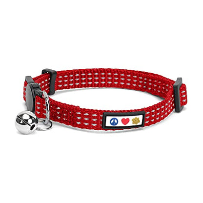 Pawtitas Reflective Red Cat Collar with Safety Buckle and Removable Bell for Kitten and Cats - color: Reflective Red