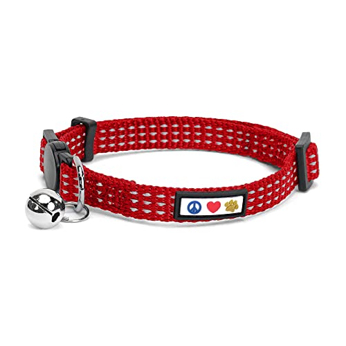 Pawtitas Reflective Red Cat Collar with Safety Buckle and Removable Bell for Kitten and Cats - color: Reflective Red