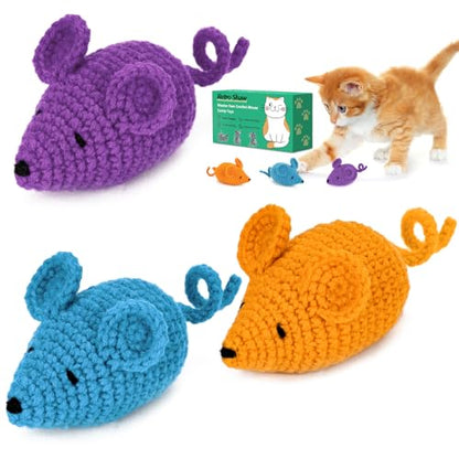 Retro Shaw Catnip Toys Crochet Mice Cat Toys, 3 Pcs Durable Yarn Cat Mouse Toys for Indoor Cats, Stuffed with Natural Catnip & Silvervine Blend, Handmade Interactive Kitten Chew Toy for Teeth Cleaning - style: Mice-3