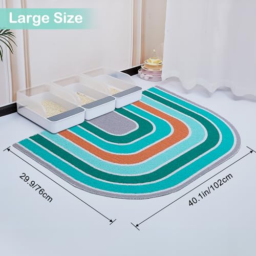 Cat Litter Mat Quality Litter Box Mat Large Non-Slip Cat Litter Mat Litter Trapping Mat Soft Kitty Litter Mat Compatible Two Litter Boxes Cat Products Easy to Clean,Green,XL - color: Blue, size: XL(40" x 30")