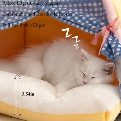 Cat House for Indoor Cats - Winter Cat Tent with Curtain, Removable Washable Cushion Cat Bed(12.6''X9.84''X12.6'') - size: 12.6''X9.84''X12.6''