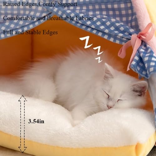 Cat House for Indoor Cats - Winter Cat Tent with Curtain, Removable Washable Cushion Cat Bed(16.54''X12.6''X16.54'') - size: 16.54''X12.6''X16.54''