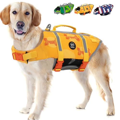 EMUST Dog Life Jackets, Pet Life Vests for Swimming, Beach Boating with High Buoyancy, Exquisite Chinese Embroidery Style Dog Flotation Vest for Small/Medium/Large Dogs, S, OrangeBone - color: OrangeBone, size: S