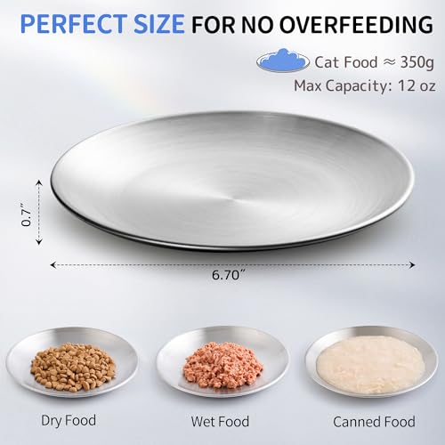 WROSWT 304 Stainless Steel Cat Plates for Wet food, 6.7" Shallow/Wide Whisker Friendly Cats Food Bowls, Non-Slip Silicone Base,Easy to Clean Indoor Cat Feeding Dishes, 6 Pack - size: Cat Plates - 6 Pack