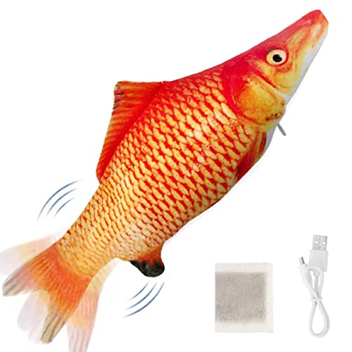 Cat Toys for Bored Indoor Adult Cats - Interactive Catnip Toy for for Indoor Cats，Moving Kitten Kicker, 11" Electric Flopping Fish for Boredom Kitty Exercise - color: Red and Yellow