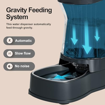Gardner Pet Automatic Dog Water Dispenser Gravity Stainless Steel Waterer & Food Feeder Set, 100% BPA Free Large Capacity Feeding Bowls for Medium & Large-Sized Dogs Cats Other Pets -(1 Gallon x2) - color: Dark Grey-Sets, size: 1 Gallon (Water & food disp