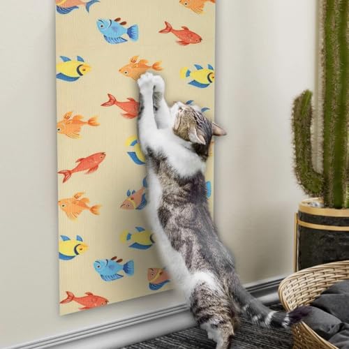 2 Pcs 40"x 16" Cat Scratcher Mat for Furniture Protector,DIY Fish Pattern Couch Protector from Cat Claws,Anti Cat Scratch Protector Mat for Floor,Sofa,Wall,Couch Corner and Cat Tower - color: Fish