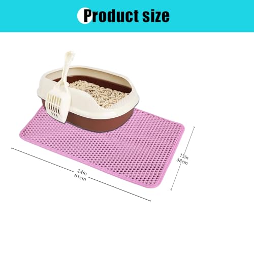 Cat Litter Mat, Kitty Litter Collector, Double Layered Honeycomb Design Waterproof, Anti Urine, Anti Slip, Easy to Clean, Limit Garbage (23"x14.5", Pink) - color: Pink, size: 23" x 14.5"