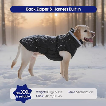 FUAMEY Dog Coat for Small Dogs,Waterproof Dog Winter Jacket with Harness Built in Puppy Cold Weather Coats Reflective Pet Vest with Zipper Warm Fleece Dogs Snowsuit Windproof Solid Black XS - color: Solid Black, size: XS(chest:14in)