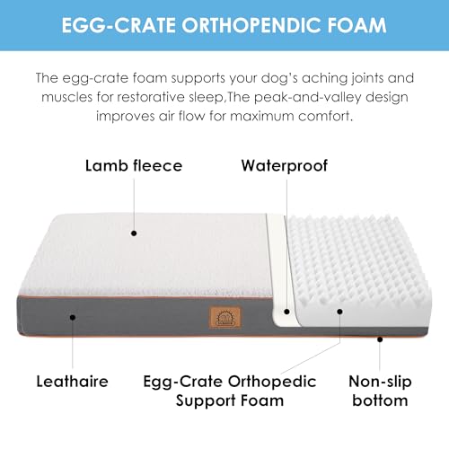 Sunheir Extra Large Dog Bed - Orthopedic Bed with Removable Waterproof Cover, Machine Washable, Egg Crate Foam, XL(41"X27"X3"), Light Grey - color: Light Grey, size: 41.0"L x 27.0"W x 3.0"Th