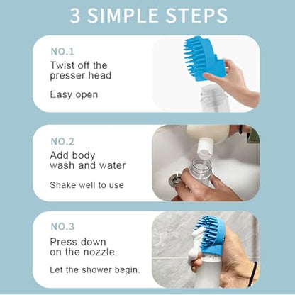 (6 Pcs) ELEGX Pet Grooming Bath Massage Brush with Soap and Shampoo Dispenser Soft Silicone Bristle for Long Short Haired Dogs Cats Shower (Deep blue kit) - color: Deep blue kit