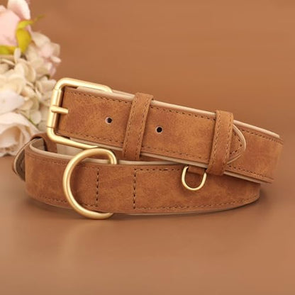 Didog Soft Padded PU Leather Dog Collar, Adjustable Dog Collars for Medium Dogs with Durable Metal Buckle and D Ring,Brown,L - color: Brown, size: L: Fit Neck 13-17"(22-44lbs)