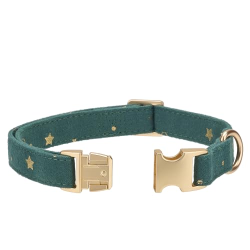 Cotton Fibric Dog Collar with High Grade Metal Buckle, for Small Dogs(Dark Green,Small:10-15") - color: DK Green, size: Small