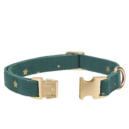Cotton Fibric Dog Collar with High Grade Metal Buckle, for Small Dogs(Dark Green,Small:10-15") - color: DK Green, size: Small