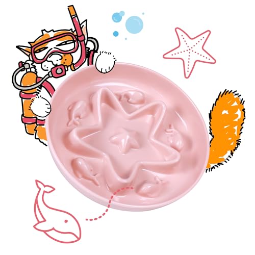 Cat Slow Feeder Bowl – Whisker Friendly Melamine Puzzle Feeding Bowl for Slow Eating – Wet & Dry Food – Dishwasher Safe, Lightweight, Non-Slip (Coral Pink, 6.3'') - color: Coral Pink, size: 1 Count (Pack of 1)