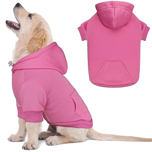 Dog Sweaters for Small Dogs Dog Hoodie Pet Sweater Solid Soft Brushed Fleece Pet Clothes Hoodie Sweatshirt with Pocket(Pink-S) - color: Pink, size: Small