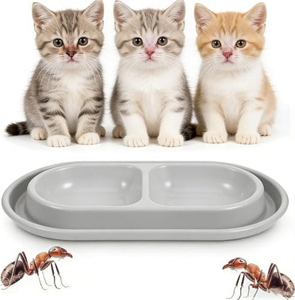 Alasum Ant Repellent Cat Bowl with Water Moat, Dual Food and Water Bowls for Indoor Outdoor Cats &Amp; Small Dogs, Space Saving Spill Resistant Pet Feeding Station, Gray, 10.6x5.9x1.4 in - color: Grey