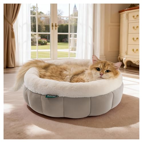 BALANCE Cat Beds for Indoor Cats, Washable Round Cat Bed, Cute Kitten Bed with Anti-Slip Bottom for Kitty and Puppy, 18 Inches, Goat - color: Goat, size: 18"L x 18"W x 6.5"Th