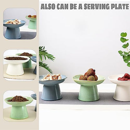 Wide Shallow 6.1" Raised Cat Bowls, Ceramic Elevated Food Bowl for Flat Faced Cats and Small Dogs, Porcelain Feeder Bowl, Stress Free, Protect Cat’s Spine, Green - color: Green-Shallow