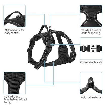 Black Adjustable Reflective No-Pull Dog Harness with 2 Leash Clips，Soft Padded Vest for Small Dog, Easy to Put on and Take Off,Black Small - color: Black, size: Small