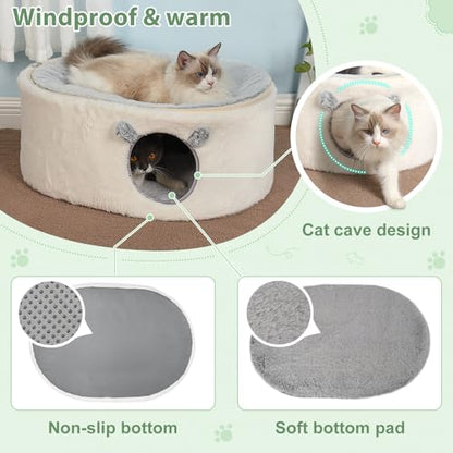 Elevated Cat Beds for Indoor Cats Enclosed House Hideaway Raised Kitty Hammock Large with Washable Cover Kitten Cave Pet Hut Puppy Condo Cubby Plush Cushion Easy Assembly 23.6 * 17.7 * 10.6in