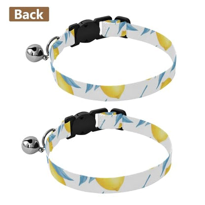 Yellow Lemons Blue Leaves Dog Collar with Bell 2 Pack Dog Collar Adjustable 10.6 to 17.1 Inches - color: Yellow Lemons Blue Leaves