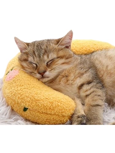 Pillow for Cat, Small Moon Pillow for Kitty, Ultra Soft Cat Pillow Sleeping Improve, 10x6x2 Inch, Machine Washable, Quick-Drying, for Cats & Small Dogs (Yellow) - color: Yellow