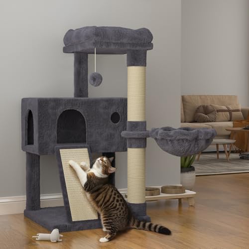 SHA CERLIN Cat Tree 36 Inches Cat Tower with Hammock, Sisal Scratching Post for Indoor Kittens, Small Room, Smoky Grey - color: SMOKY GREY