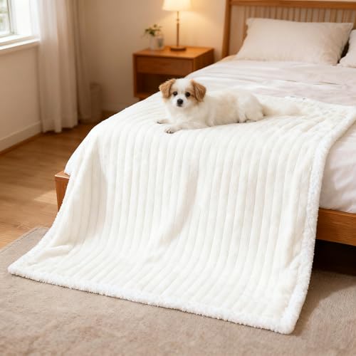 Waterproof Dog Blanket Soft Pet Cat Blanket Cozy Calming Sherpa Corduroy Fleece Blanket Reversible Furniture Bed Protector for Small Dogs Machine Washable Puppy Blanket, Cream 35x25 in - color: Cream, size: S/35"x25"