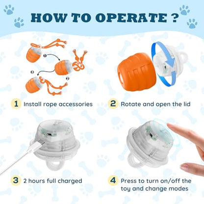 Interactive Dog Toys Ball - New Upgraded Chase Buddy Dog Toy for Small Dogs, Automatic Moving and Rolling Dogs Ball for Boredom, USB Rechargeable(Light Orange)