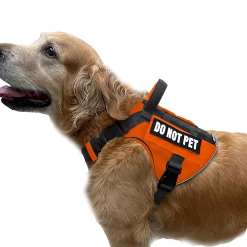 Tactical Dog Harness for Large and XL Breeds, Air Dog Vest No Pull with Reflective Do Not Pet Patches, Breathable Dog Molle Vests for Training Walking Hunting Orange - color: Orange, size: XL