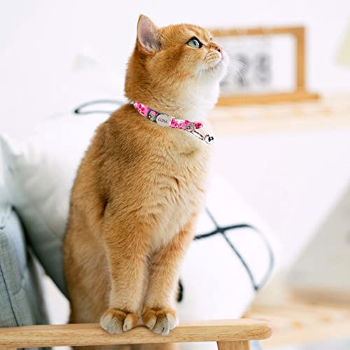 Personalized Breakaway Cat Collar with Bell - Name and Phone Number Engraved for Boys and Girls Kitten (Floral) - color: Floral