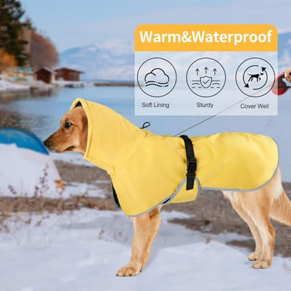 Large Dog Raincoat Waterproof - Adjustable Dog Poncho Raincoat Lightweight Rain Jacket with Soft Lining for Large Dog Yellow (X-Large) - size: X-Large