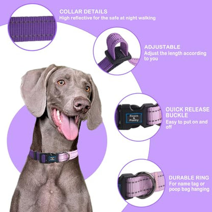Roses&Poetry Small Dog Collar, Adjustable Reflective Puppy Collars Durable Pet Collars for Small Medium Large Dogs(Lightpurple-S) - color: LightPurple, size: S