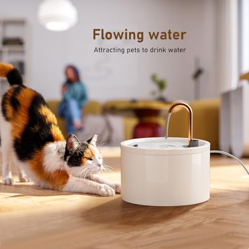 Ceramic Cat Water Fountain, 2.1L/71oz Ceramic Cat Fountain, Automatic Ceramic Water Fountain for Cats, Pet Water Fountain with Ultra-Quiet Pump and 3 Filters & 3 Sponges (White)