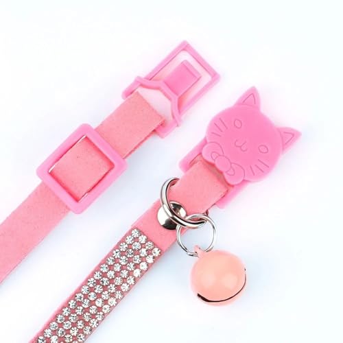 Soft Velvet Cat Collars, Breakaway Rhinestone Cats Collars with Bell Adjustable Pet Collar for Kitten Puppy Small Dogs and Cats(XS,red) - color: red, size: XS