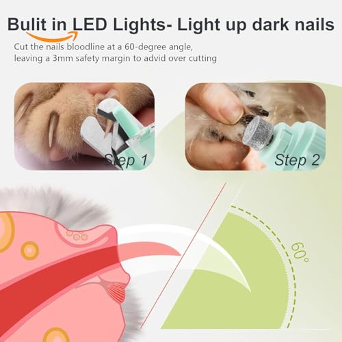 2-in-1 Dog Nail Grinder & Dog Nail Clippers Trimmers for Large Medium Small Dogs Cats Pets Claw Trimmer with LED Lights (Green) - color: Green
