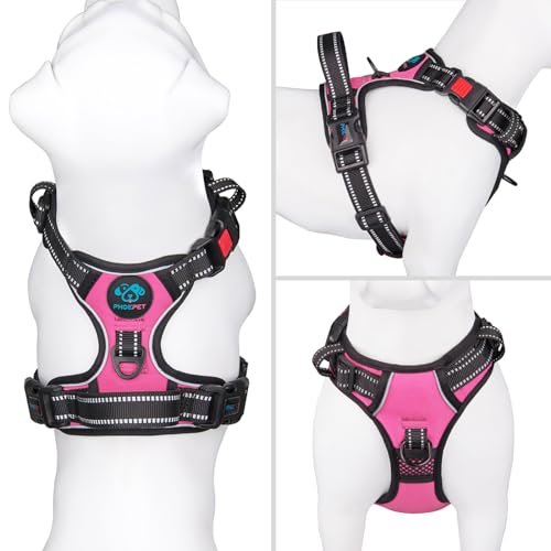 PHOEPET No Pull Dog Harnesses for Small Dogs Reflective Adjustable Front Clip Vest with Handle 2 Metal Rings 3 Buckles [Easy to Put on & Take Off](S, Pink) - color: Pink, size: Small