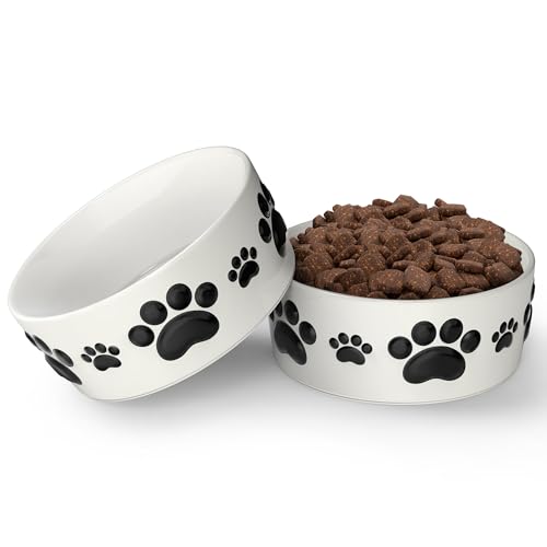Ceramic Dog Bowls for Medium Size Dogs - 6.5'' Round × 2.5 Tall Dog Food & Water Bowl Set of 2 - Medium Ceramic Bowl with Anti-Slip Rings - Food and Water Bowls with 3 Cups Capacity - size: 6.5in