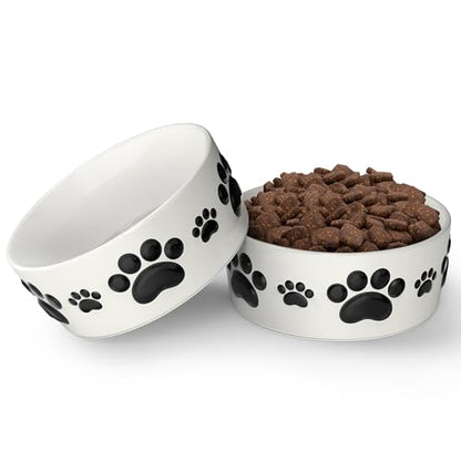Ceramic Dog Bowls for Medium Size Dogs - 6.5'' Round × 2.5 Tall Dog Food & Water Bowl Set of 2 - Medium Ceramic Bowl with Anti-Slip Rings - Food and Water Bowls with 3 Cups Capacity - size: 6.5in