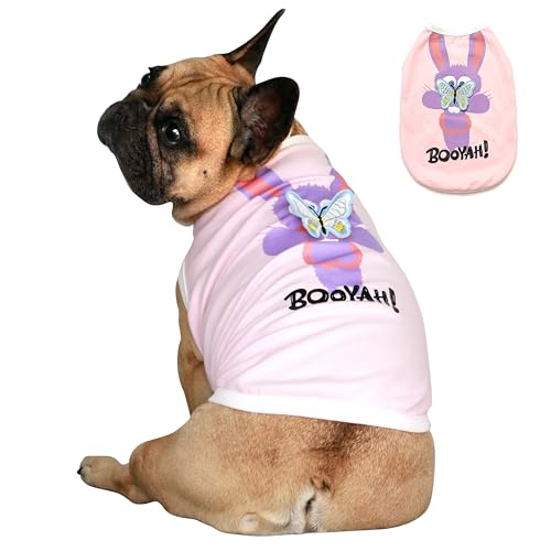 iChoue Frenchie Shirts for Dogs Cartoon Bunny Print Clothes Easter Outfits Costumes Rabbit Vests Cotton Tank Tops French Bulldog - Pink/Large - color: Print Bunny, size: Large ( 25 - 35 lbs )