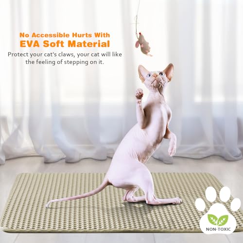 Waterproof Cat Litter Mat, Double Layer EVA, Odor-Free Large Grid, Urine Proof, Easy Cleanup (Khaki, 18 x 24) - color: Khaki