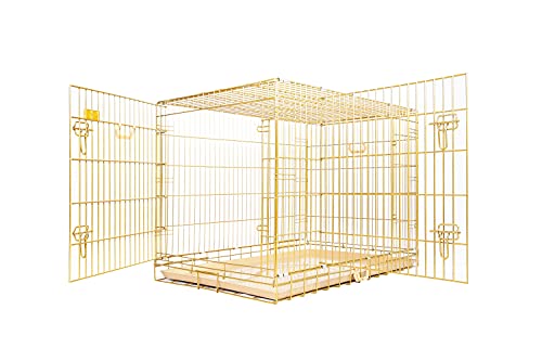 HOMEY PET 42" Gold Folding Dog Crate, Dog Cage for Large Dog Kennels with Pull Out Tray(No Floor Grid)