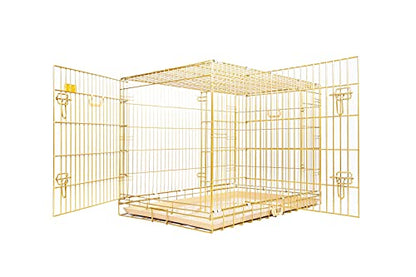 HOMEY PET 42" Gold Folding Dog Crate, Dog Cage for Large Dog Kennels with Pull Out Tray(No Floor Grid)