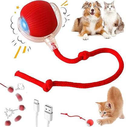 Purrmitive 2026 Durable Interactive Cat Toys for Indoor Cats, Dog Toys Ball, Rolling Pet Ball, Smart Automatic Cat Chase Balls Toy, Interactive Dog Toys Speedy Tail,Kitten & Cat Toys Interactive (Red) - color: RED