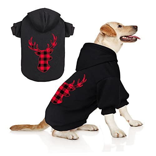 Dog Hoodie Sweater for Dogs Pet Clothes Buffalo Plaid Dog Hooded Sweatshirt Warm and Soft Breathable Cozy(Reindeer&L) - color: Reindeer, size: Large
